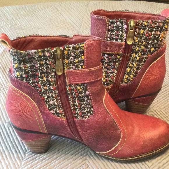 Spring Step L’Artiste Size EU 38 US 7.5/8 red leather ankle boots for women - Picture 9 of 10